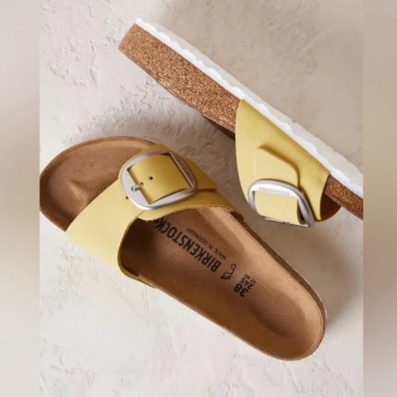 New Birkenstock Madrid Big Buckle Sandals Yellow Anthropologie - Picture 2 of 6